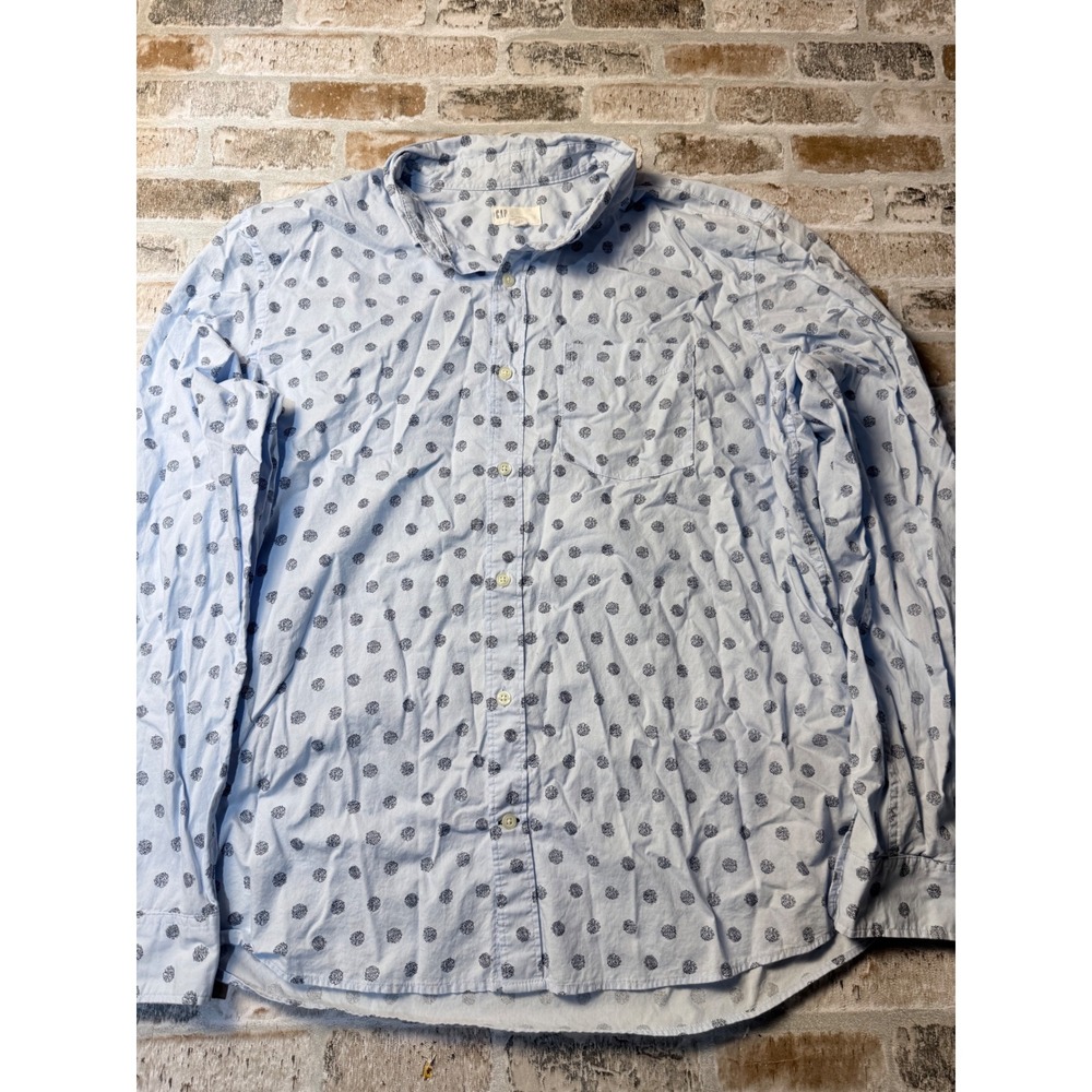 Gap Mens XL Untucked Fit Button Down Shirt Blue Geometric Medallion Print Cotton